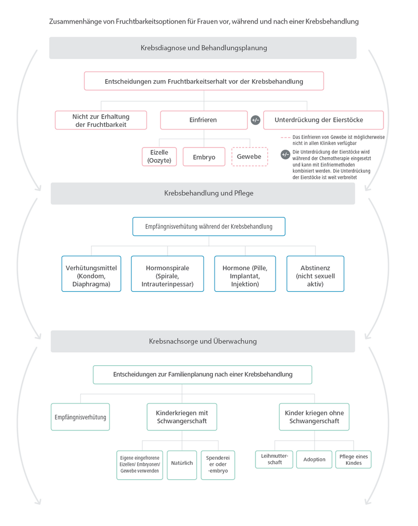 Zusammenhänge von Fruchtbarkeitsoptionen für Frauen vor, während und nach einer Krebsbehandlung